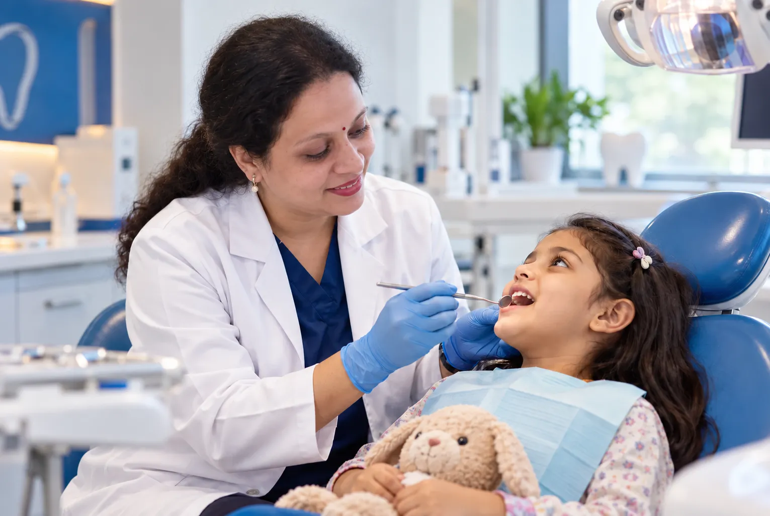 Dr. Kashmira Jathar providing gentle pediatric dental care to a child